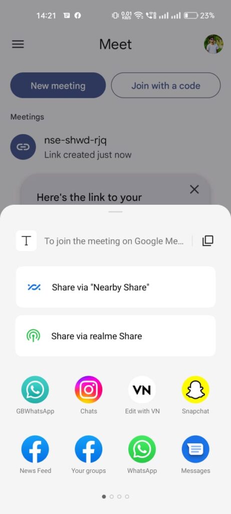 google meeting share