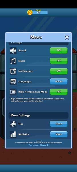 game menu and settings